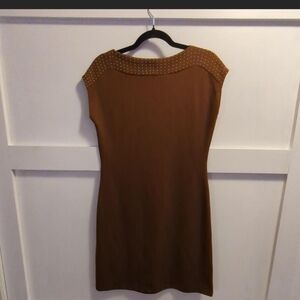 Spense Brown Mini Dress with Studded Shoulders